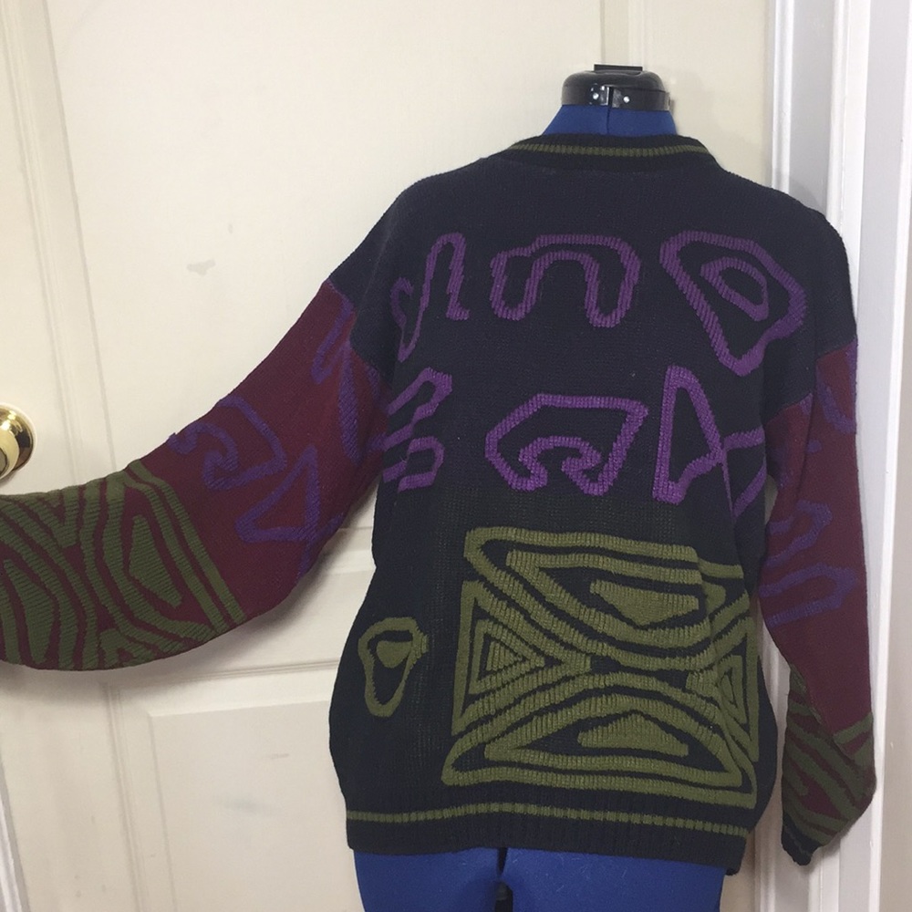 Vintage 80’s geometric crewneck sweater L - Picture 6 of 8